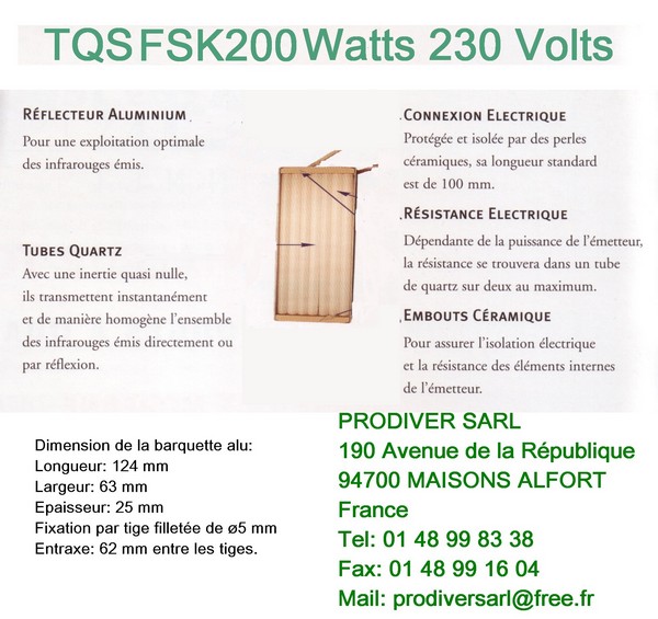 TQS FSK200 Elment Radiant Infrarouge Quartz 230V